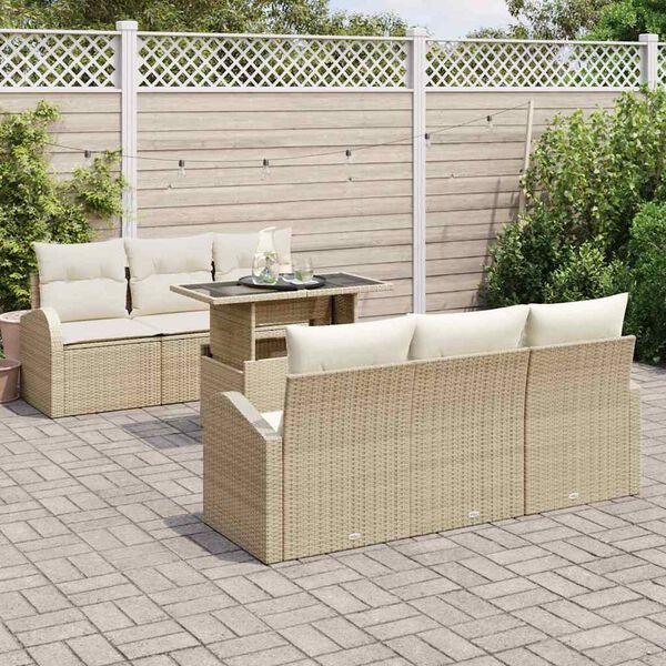 vidaXL Gar&eth;s&oacute;fa sett me&eth; p&uacute;&eth;i me&eth; kodda 7 pcs Drapplita&eth;ur Poly Rattan