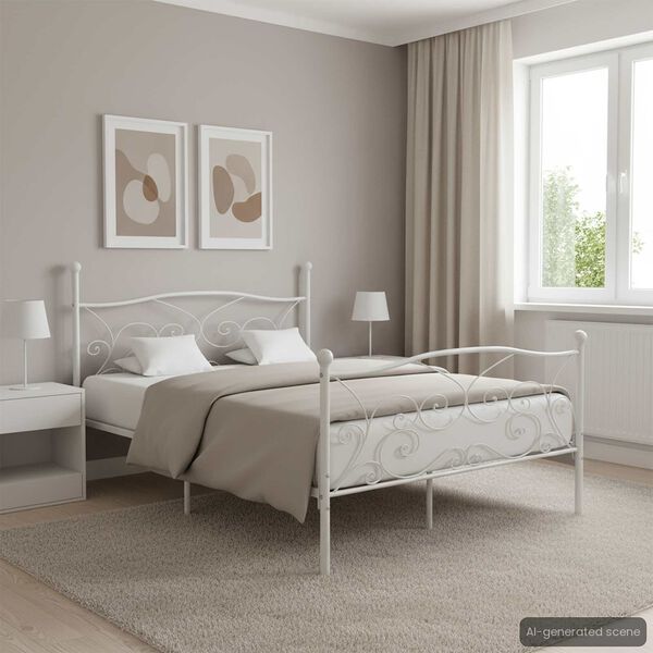 vidaXL Rúmgrind með Rimlabotni Hvít Málmur 140x200 cm