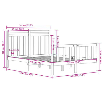 vidaXL Rúmgrind Gegnheill Viður 135x190 cm Tvíbreið