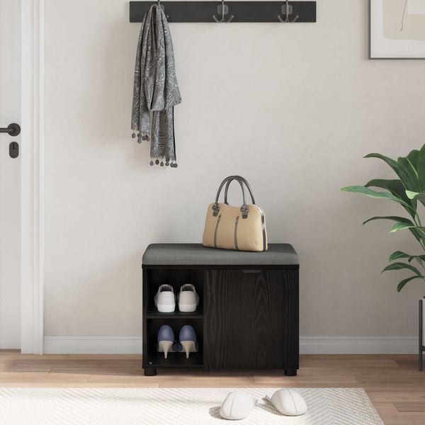 vidaXL Hallarbekk Svart Eik 60 x 38 x 46 cm Virkur tr&eacute; og d&uacute;kur