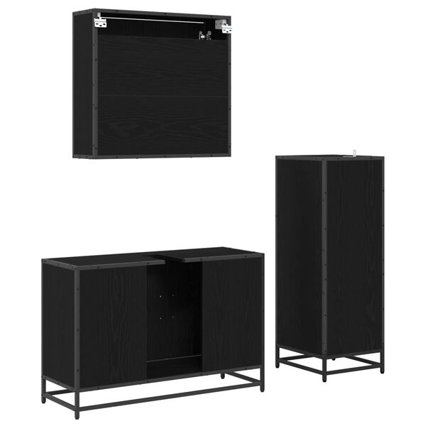 vidaXL Ba&eth;herbergismublasett 3 pcs Svartur Eik Samsettur vi&eth;ur