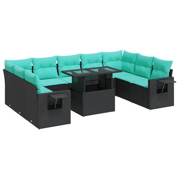 vidaXL 10 bita gar&eth;s&oacute;fasett me&eth; p&uacute;&eth;um Black Poly Rattan Acacia