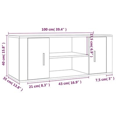 vidaXL Sjónvarpsskápur Grár Sonoma 100x35x40 cm Samsettur Viður