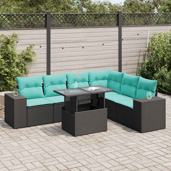 vidaXL 7 bita gar&eth;s&oacute;fasett me&eth; p&uacute;&eth;um Black Poly Rattan Acacia