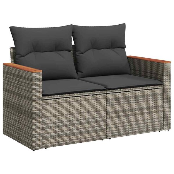 vidaXL 8 stykki garðsófasett með púðum Grey Poly Rattan Acacia