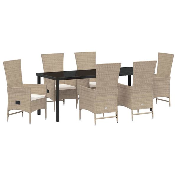 vidaXL Gar&eth;ur bor&eth;sett me&eth; p&uacute;&eth;i 7 pcs Drapplita&eth;ur p&oacute;l&yacute;rattan