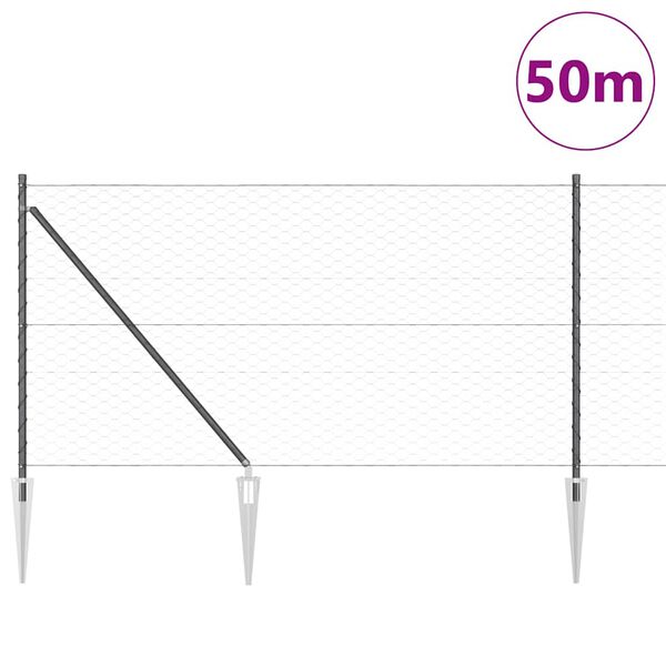 vidaXL Gir&eth;ingarp&oacute;stur Gr&aacute;r 50 x 1 m (50 mm net) St&aacute;l og PVC
