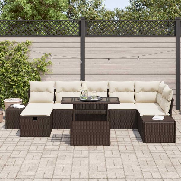 vidaXL Gar&eth;s&oacute;fa sett me&eth; p&uacute;&eth;i me&eth; geymslu 8 pcs Br&uacute;nn Poly rattan