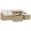 vidaXL Gar&eth;s&oacute;fa sett me&eth; p&uacute;&eth;i 6 pcs Beige og krem p&oacute;l&yacute;rattan