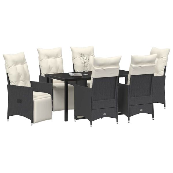vidaXL Gar&eth;ur bor&eth;sett me&eth; p&uacute;&eth;i 7 pcs Svartur Poly rattan
