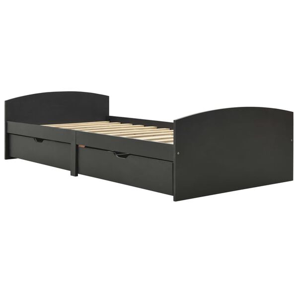 vidaXL Rúmgrind með 2 Skúffum Grá Gegnheil Fura 90x200 cm