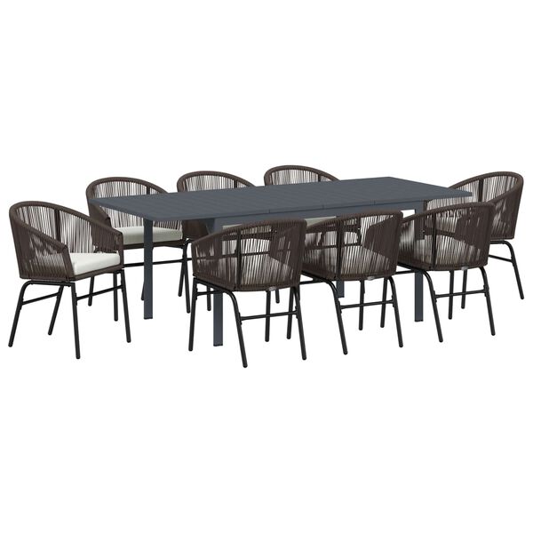 vidaXL Gar&eth;ur bor&eth;sett 9 pcs Br&uacute;nn p&oacute;l&yacute;rattan