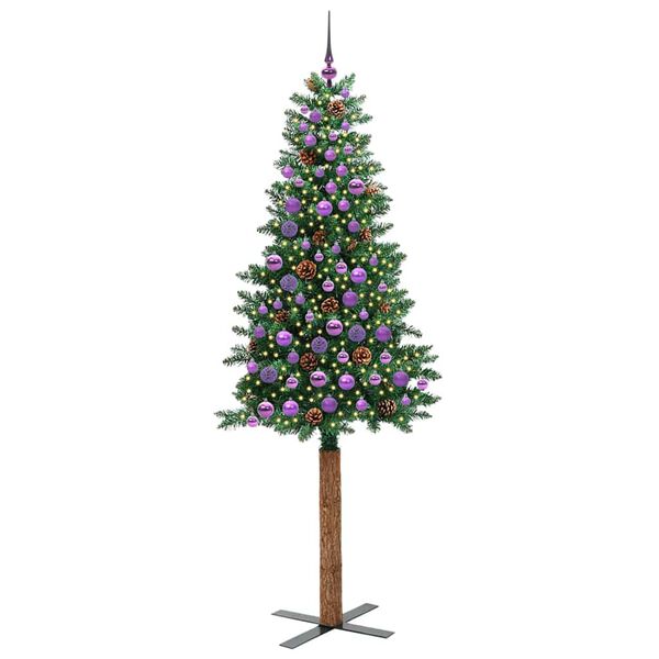 vidaXL Mj&oacute;tt j&oacute;latr&eacute; me&eth; 300 LED Gr&aelig;nn 210 cm PVC og solid furuvi&eth;