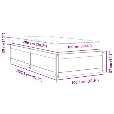 vidaXL Rúm með Dýnu 100x200 cm Gegnheil Fura