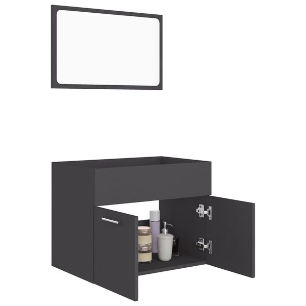 804784 vidaXL 2 Piece Bathroom Furniture Set Grey Chipboard