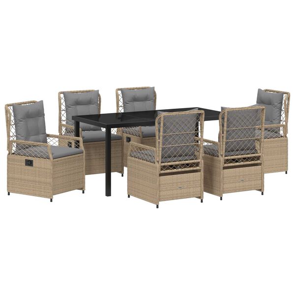 vidaXL Gar&eth;ur bor&eth;sett 7 pcs Beige og lj&oacute;sgr&aacute;r p&oacute;l&yacute;rattan