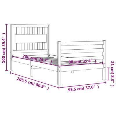 vidaXL Rúmgrind án Dýnu 90x200 cm Gegnheil Viður