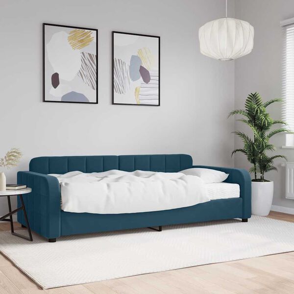 vidaXL Svefns&oacute;fi me&eth; D&yacute;nu Bl&aacute;r 90x200 cm Flauel