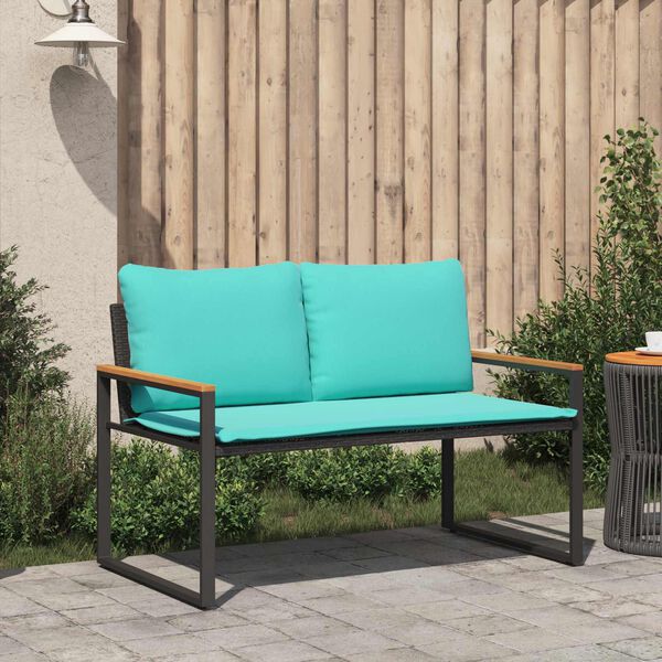 vidaXL Bekkur me&eth; p&uacute;&eth;i Svart og T&uacute;rk&iacute;s 115 x 65 x 72 cm Rattan
