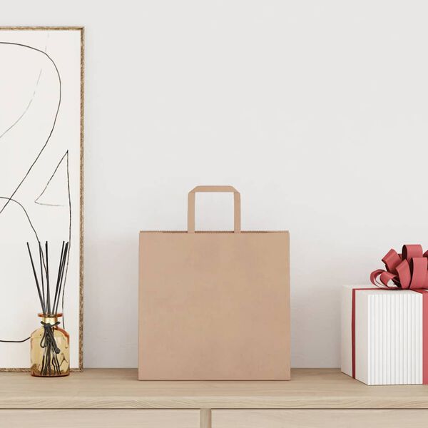 vidaXL Papp&iacute;rspokar 50 stk me&eth; Handf&ouml;ngum Br&uacute;nir 26x17x25 cm