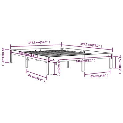 vidaXL Rúmgrind án Dýnu Gegnheil Fura 140x190cm