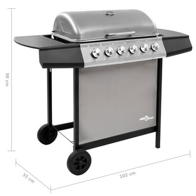 vidaXL Gasgrill 6 Brennarar Svart og Silfurlitað