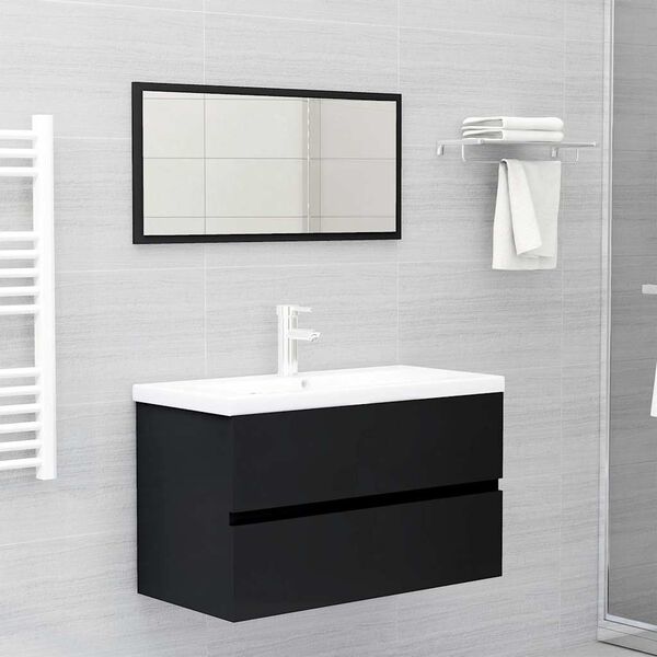 804882 vidaXL 2 Piece Bathroom Furniture Set Black Chipboard