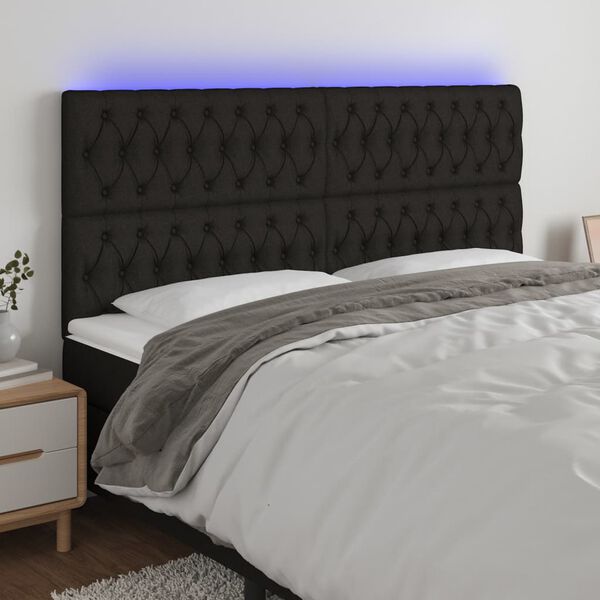 vidaXL LED h&ouml;fu&eth;gafl Svart 200x7x118/128 cm Efni