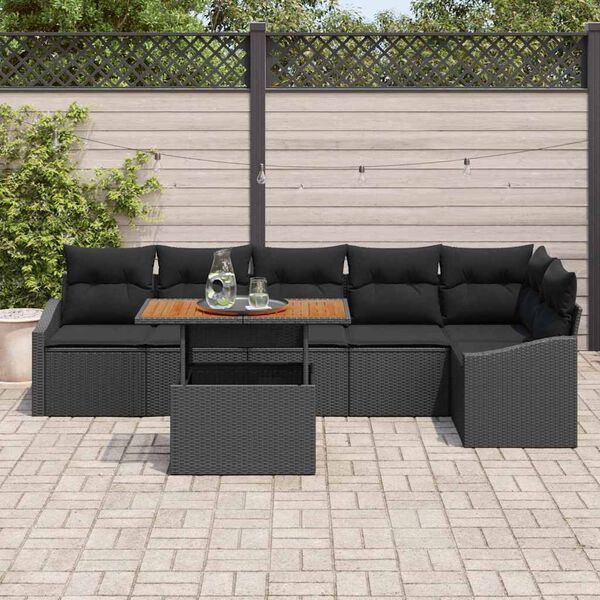 vidaXL Gar&eth;s&oacute;fa sett me&eth; geymslu 7 pcs Svartur Poly rattan