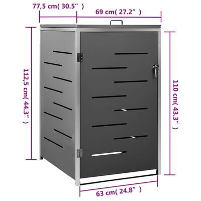 vidaXL Stakt Ruslatunnuskýli 69x77,5x112,5 cm Ryðfrítt stál