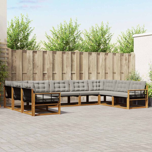 vidaXL &Uacute;ti s&oacute;fasett me&eth; p&uacute;&eth;i 9 pcs N&aacute;tt&uacute;rulegt og Lj&oacute;st Gr&aacute;tt