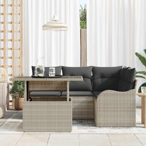 vidaXL Gar&eth;s&oacute;fa sett me&eth; p&uacute;&eth;i me&eth; kodda 5 pcs Lj&oacute;sgr&aacute;r Poly Rattan