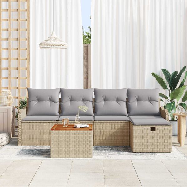 vidaXL Gar&eth;s&oacute;fa sett me&eth; p&uacute;&eth;i 6 pcs Drapplita&eth;ur Poly rattan