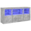 vidaXL Skenkur me&eth; LED-lj&oacute;sum Steypugr&aacute;r 142,5x37x67 cm