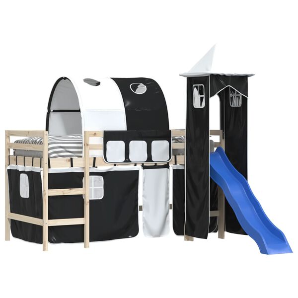 vidaXL Gluggatj&ouml;ld fyrir Kojur me&eth; G&ouml;ngum og Turni Hv&iacute;t og Sv&ouml;rt