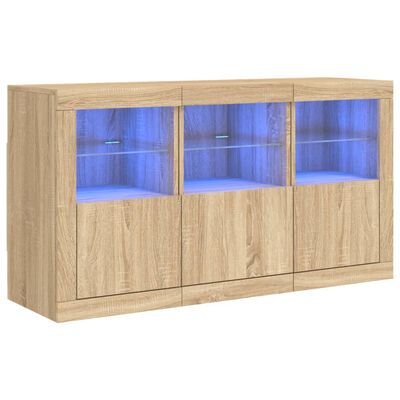 vidaXL Skenkur með LED Ljósum Sonoma eik 123x37x67 cm