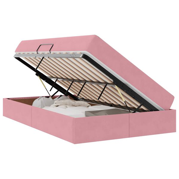 vidaXL R&uacute;m me&eth; geymslur&yacute;mi og d&yacute;nu Bleikur 120 x 200 cm Flauel