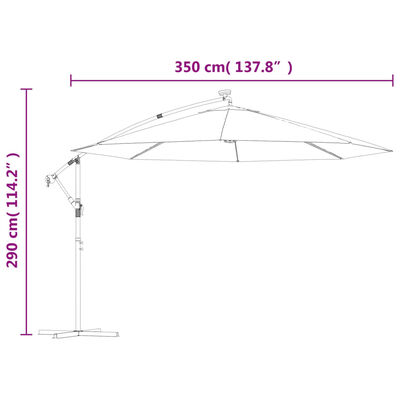 vidaXL Sólhlíf á Svifarmi með LED-Ljósum og Málmstöng 350 cm Sandlituð