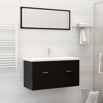 804801 vidaXL 2 Piece Bathroom Furniture Set Black Chipboard