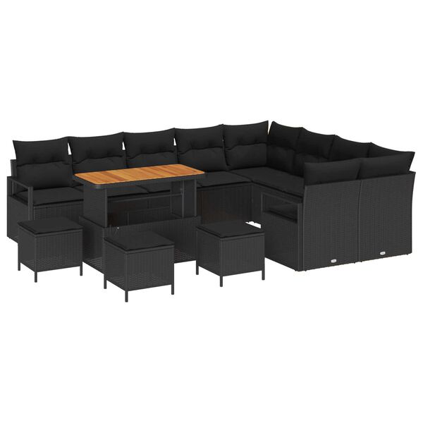vidaXL Gar&eth;s&oacute;fa sett me&eth; p&uacute;&eth;i 13 pcs Svartur Poly rattan