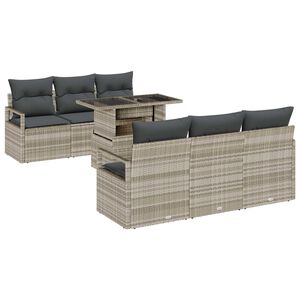vidaXL Gar&eth;s&oacute;fa sett me&eth; p&uacute;&eth;i me&eth; geymslu 7 pcs Lj&oacute;sgr&aacute;r Poly rattan