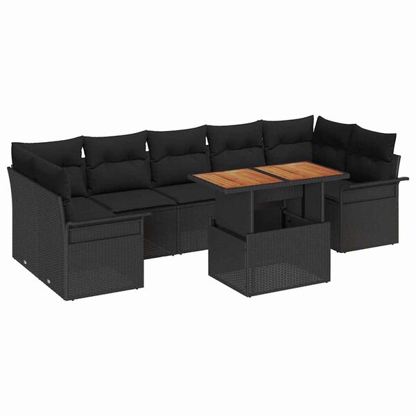 vidaXL Gar&eth;s&oacute;fa sett me&eth; geymslu 8 pcs Svartur Poly rattan
