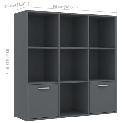 801118 vidaXL Book Cabinet Grey 98x30x98 cm Chipboard