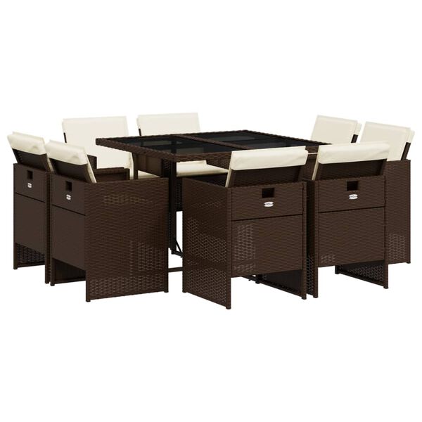 vidaXL 9 Parta Gar&eth;bor&eth;sett me&eth; Sessum Br&uacute;nt P&oacute;l&yacute;rattan