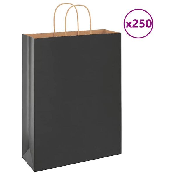 vidaXL Papp&iacute;rspokar 250 stk me&eth; Handf&ouml;ngum Svartir 32x12x42 cm