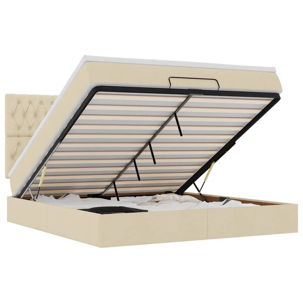 vidaXL Ottoman r&uacute;m me&eth; d&yacute;nu & LED krem 160x200cm Efni