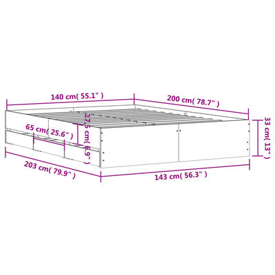 vidaXL Rúmgrind með Skúffum án Dýnu Gráir Sonoma Eik 140x200 cm