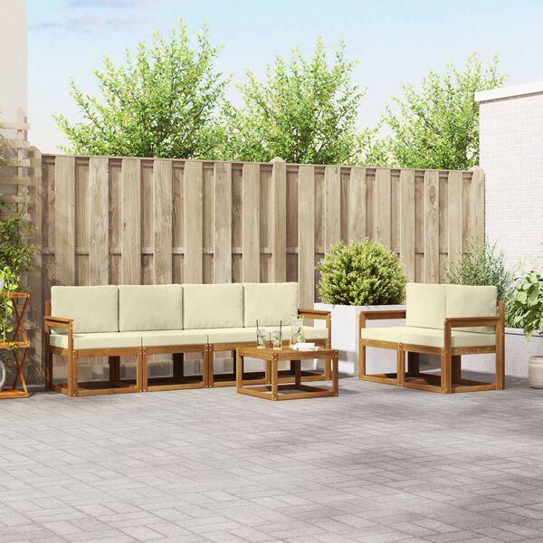 vidaXL &Uacute;ti s&oacute;fasett me&eth; p&uacute;&eth;i 7 pcs N&aacute;tt&uacute;rulegt og Krem Hrein akas&iacute;utr&eacute;