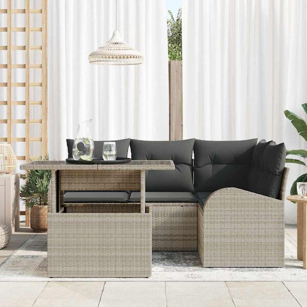 vidaXL Gar&eth;s&oacute;fa sett me&eth; p&uacute;&eth;i 5 pcs Lj&oacute;sgr&aacute;tt Poly rattan