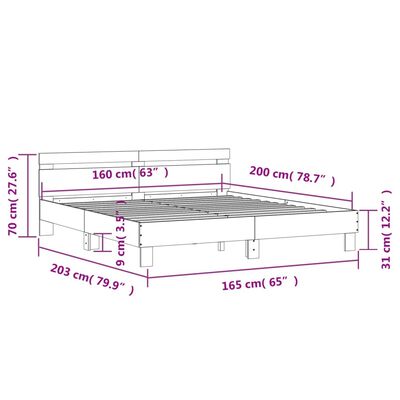 vidaXL Rúmgrind með LED án Dýnu Sonoma Eikarlitur 160x200 cm